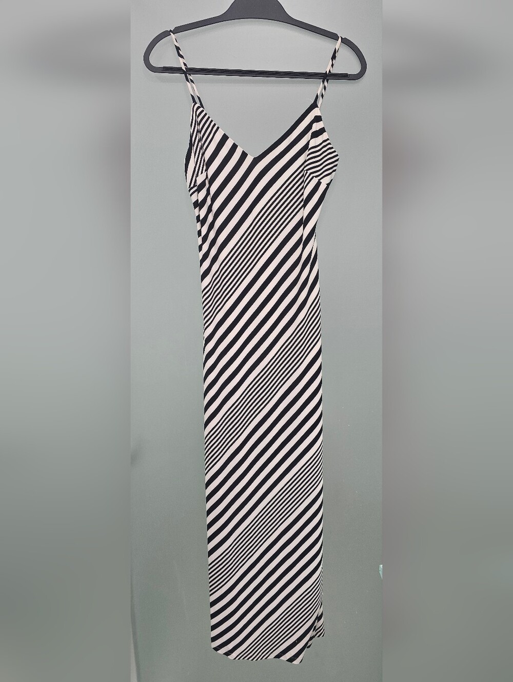 Ralph Lauren Black and White Diagonal Stripe Maxi Slip Dress